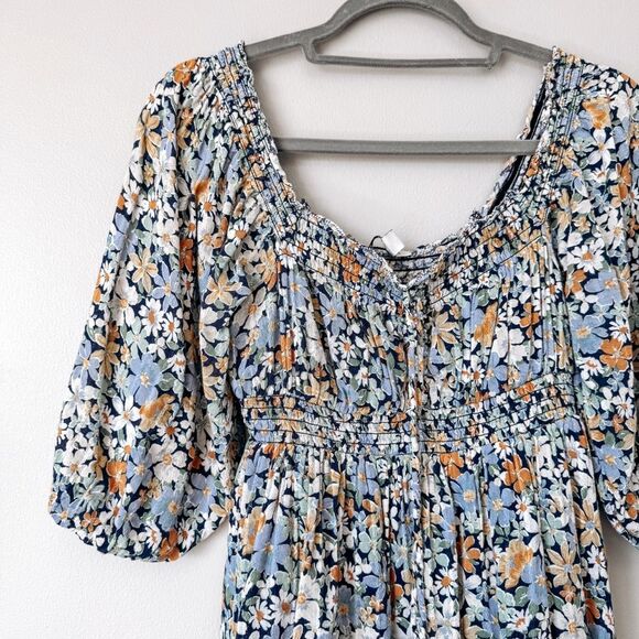 American Eagle Blue Boho Floral Mini Dress Size XS - Picture 3 of 8